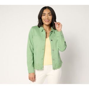 Susan Graver Women's Plus Sz Jacket 2X Embroidered Eyelet Color Green A683195